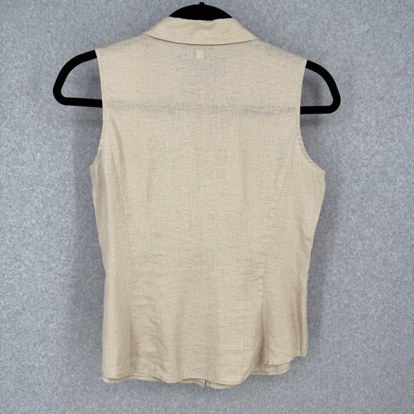 Ann Taylor Womens Linen Sleeveless Button Up Shirt Top Size 12 Tan Collared Chic - Picture 4 of 10